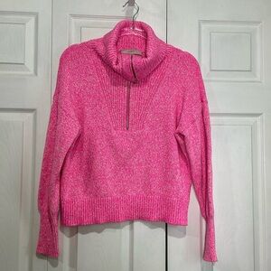 🤎 Loft Pink and White Cowl Neck Zip Neck Sweater - Medium
